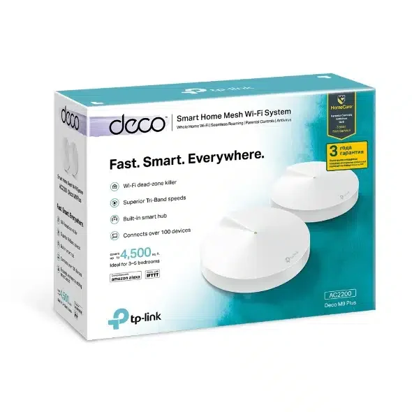 Mesh Wi-Fi система TP-LINK M9 Plus(2-PK) AC2200 Dual-Band 867Mb/s 5GHz+400Mb/s 2.4GHz, 1xWAN/LAN 1Gb/s, 8 antennas, MU-MIMO, Parental Control