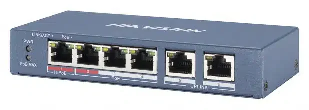 HUB Switch HIKVISION DS-3E0106HP-E 4x10/100Mbps PoE,2x100Mbpc,PoE budget:60W Metal 1port HiPoE