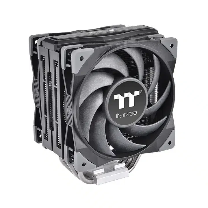 Кулер для процессора Thermaltake TOUGHAIR 510 CPU Intel LGA 1700,1200,1156,115x и AMD AM4,AM3+AM3,AM2+AM2,FM2,FM1,TDP180W,120мм вентилятор,500-2000 об.мин,4pin,58.35 CFM, 23.6 dB(A),123.6x98.8x159.5мм, 4 теплотрубки, Серебристый [CL-P075-AL12BL-A]
