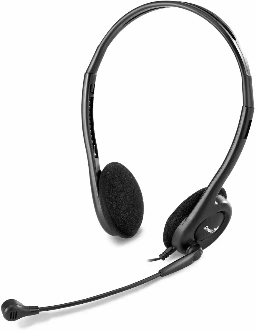 Наушники с микрофоном Genius HS-200C , Дуговые, Two 3.5 mm jacks, 20Hz-20kHz, 105dB, 32ohm, Длина кабеля 1,5 м, Чёрный + Single Jack Cable