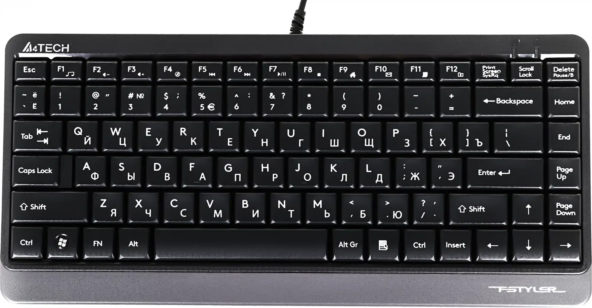 Клавиатура A4tech Fstyler FK11 BLACK/GREY USB 86 клавиш, 150см, FN 12 мультимедийных клавиш