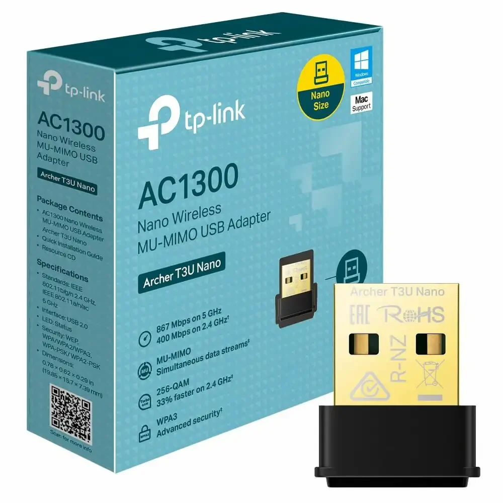 Беспроводной сетевой адаптер TP-Link Archer T3U Nano, 2.4/5 ГГц, 867M, USB 2.0