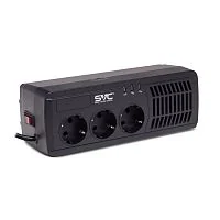 Стабилизатор (AVR) SVC AVR-1005-U, Мощность 600ВА/300Вт, Диапазон работы AVR: 176-273В, Тип выходных разъёмов: Schuko х 3 шт., LED-индикаторы, Чёрный