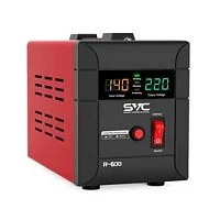 Стабилизатор (AVR) SVC R-600, 600ВА/500Вт, Диапазон работы AVR: 140-260В, Выходное напряжение: 220В +/-7%, Задержка включения, выход 2 шт Shсuko, LCD-дисплей, Защита: от перегрузки, короткого замыкания, повышенной температуры, Чёрно-красный