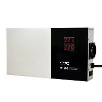Стабилизатор (AVR) SVC W-1500, Мощность 1500ВА/1500Вт, LED-дисплей, Диапазон работы AVR: 140-260В, Вых.: 220В+/-7%, 2 х Shcuko, Кабель питания: 1,35м, Габариты: 320*200*65, Черно-белый