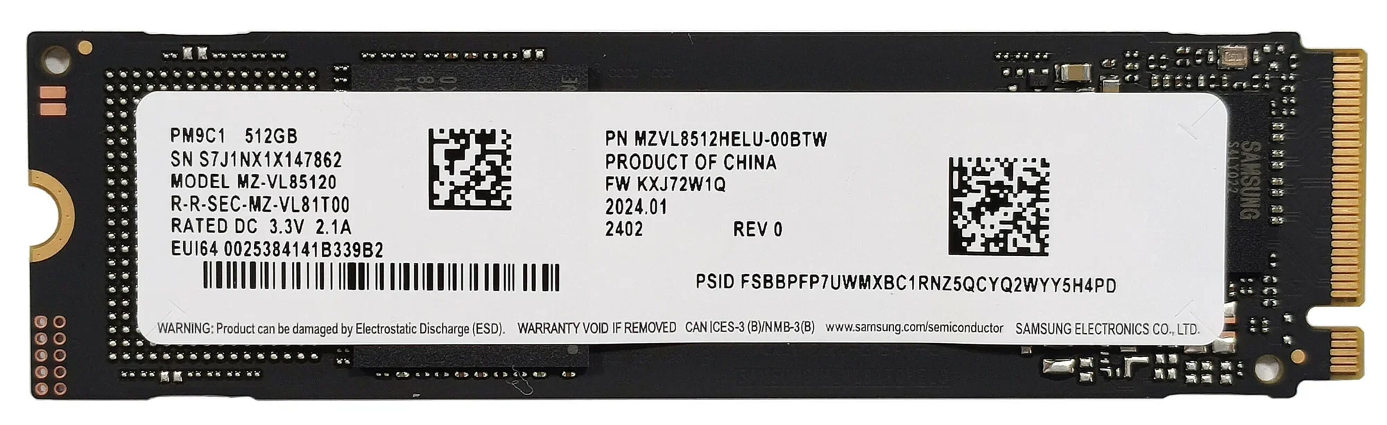 SSD SAMSUNG PM9C1 MZ-VL85120 512GB M.2 NVME PCIE Gen4 x4 2280 4900 / 2500 MB/s
