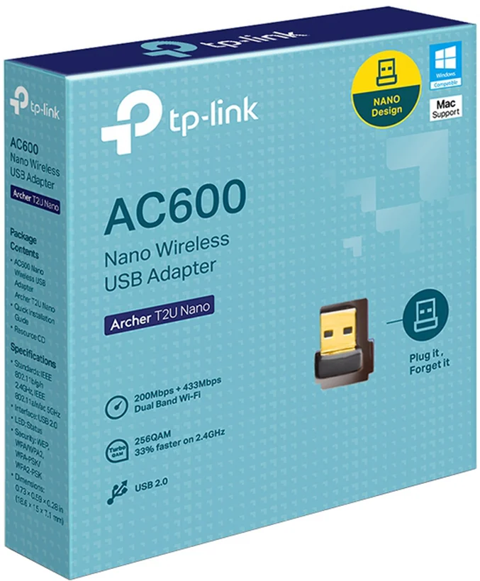 USB-адаптер TP-Link Archer T2U Nano, 2.4/5 ГГц, 633M, USB 2.0