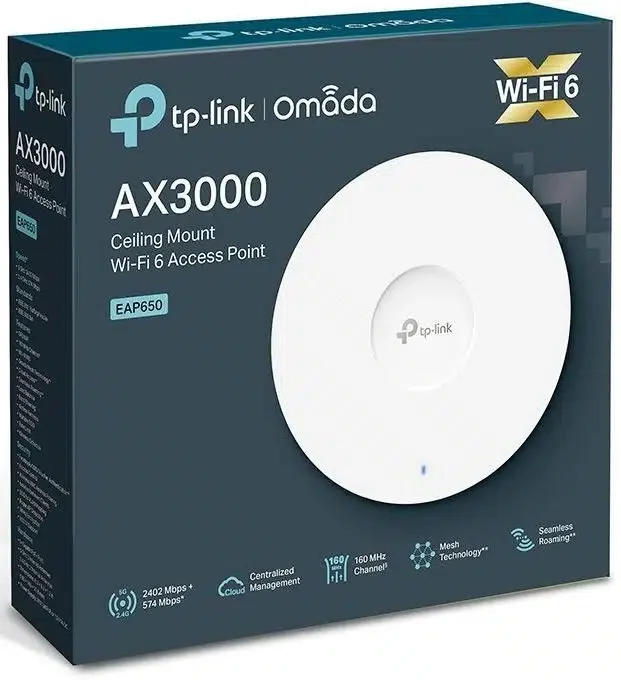 Wi-Fi точка доступа TP-Link EAP650, 802.11a/b/g/n/ac/ax, AX3000, 1 порт Ethernet 1 Гбит/с (с поддержкой PoE IEEE802.3at)