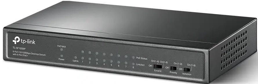 Коммутатор TP-Link TL-SF1009P, 9-портовый настольный 10/100 Мбит/с коммутатор с 8 портами PoE+
