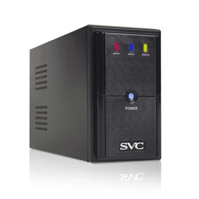 Источник бесперебойного питания SVC V-600-L, Диапазон работы AVR: 165-275В, AVR в режиме Booster: 138-292В, Бат.: 12В/7.5 Ач*1шт., 3 вых.: 2 Shuko CEE7+1 IEC C13 (Bypass), Чёрный