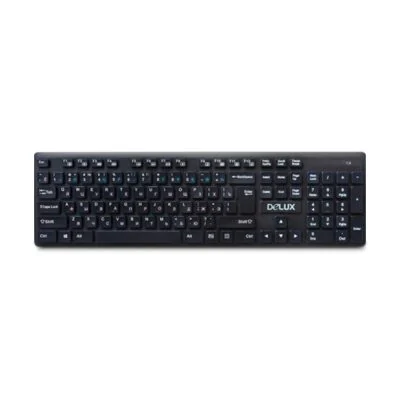 Клавиатура Delux DLK-150GB, Ультратонкая, Беспроводная 2.4ГГц, Кол-во стандартных клавиш 104, 12 мультимедиа-клавиш (FN), Размер: 433*124*20,7 мм., Анг/Рус/Каз, Чёрный
