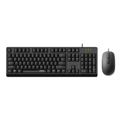 Комплект Клавиатура + Мышь Rapoo X130PRO, Оптическая мышь, 1000DPI, USB, Анг/Рус/Каз, Длина кабеля 1,5 метра, Кол-во стандартных клавиш 104, Защита от пролива воды/кофе, Черный