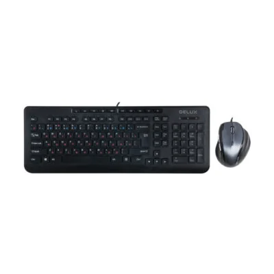 Комплект Клавиатура + Мышь Delux DLD-6220OUB, Оптическая Мышь, USB, 1000-3200DPI, Длина кабеля 1,6 метра, Кол-во стандартных клавиш 104, Анг/Рус/Каз, Чёрный