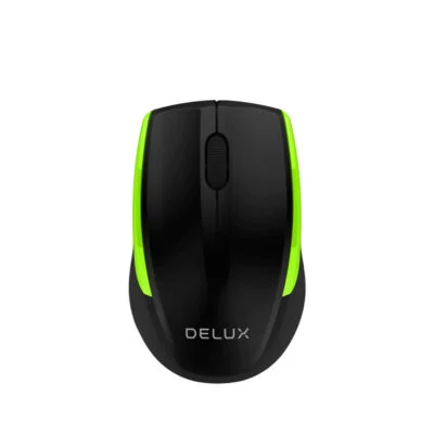 Компьютерная мышь Delux DLM-321OGB, Оптическая, 800/1000/1600 dpi,Беспроводная 2.4ГГц, Нано-ресивер, Эффективная дистанция 10 м., Чёрно-зелёный