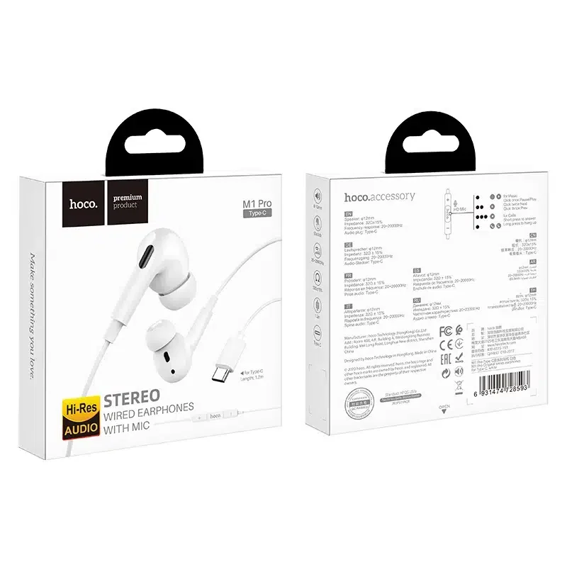 Наушники проводные HOCO M1 Pro Original series earphones for Type-C white