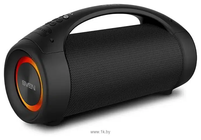Акустика портативная SVEN PS-370, Black, RMS 40W (2x20W), Bluetooth 10m, TWS, 3600mAh, Minijack 3.5mm, RGB, USB-C, USB, IPx5
