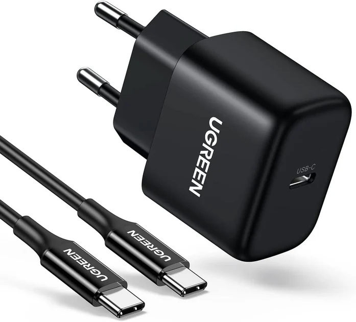Зарядное устройство + кабель UGREEN CD250 (1xType-C, 25W, быстрая зарядка QC, кабель Type-C-Type-C 2М, чёрный) 50581