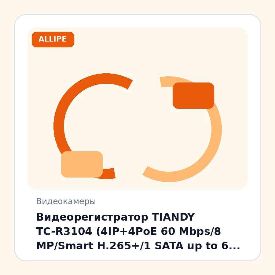 Видеорегистратор TIANDY TC-R3104 (4IP+4PoE 60 Mbps/8 MP/Smart H.265+/1 SATA up to 6 TB/1LAN 1 Gb/2USB 2.0)
